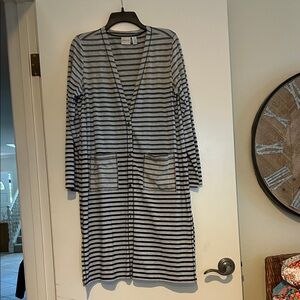 Chicos Navy and Gray Striped Cardigan size 2